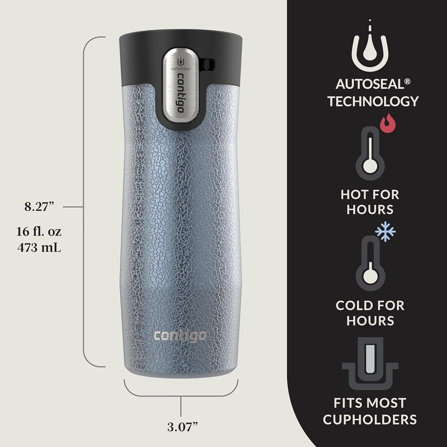 Contigo AUTOSEAL West Loop Vacuum-Insulated Stainless Steel Travel Mug with Easy-Clean Lid 24 oz Crystal Lakeside