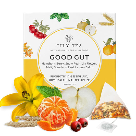 Tily Tea Good Gut Herbal Tea - Natural Prebiotic Tea for Digestive Support - Caffeine Free - 10 Plastic-Free Tea Bags