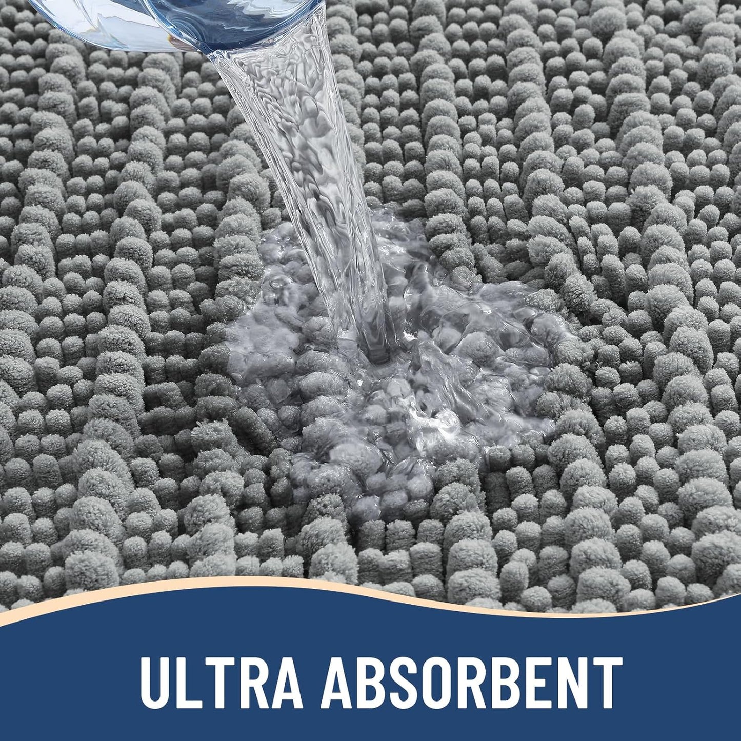 Arotive Luxury Chenille Bathroom Rug Mat, Extra Soft Thick Absorbent Shaggy Bath Rugs, Non-Slip Machine Wash Dry, Plush Bath Mats for Bathroom, Shower and Tub, 44x32, Grey