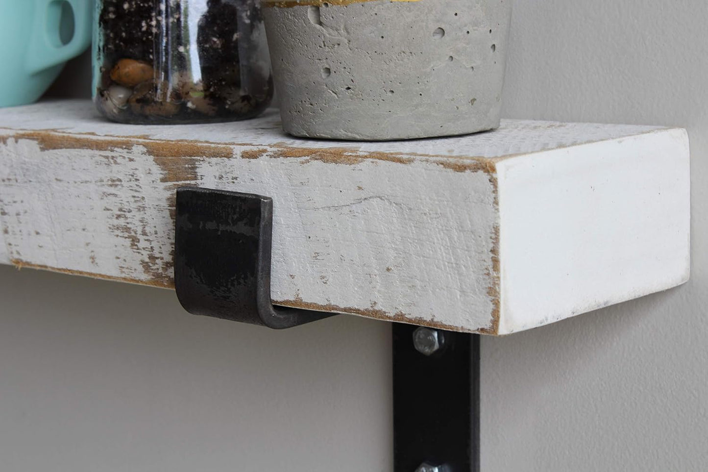 Urban Legacy Accent Shelves | Reclaimed Barn Plank | Set of 2 with Full Brackets (White Wash 30" x 4.5" x 2")