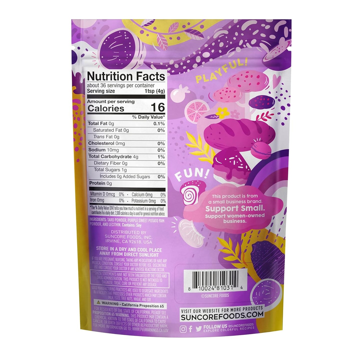 Suncore Foods Lilac Taro Yam Powder, Light Purple Food Coloring Powder, Gluten-Free, Non-GMO, 5oz (1 Pack)