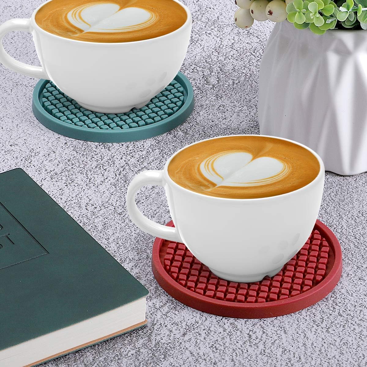 ME.FAN Silicone Coasters [6 Pack] Thickened Drink Coasters with Holder - Cup Mat - Non-Slip, Non-stick, Stay Put, Deep Tray - Prevents Furniture and Tabletop Damages(Yellow)