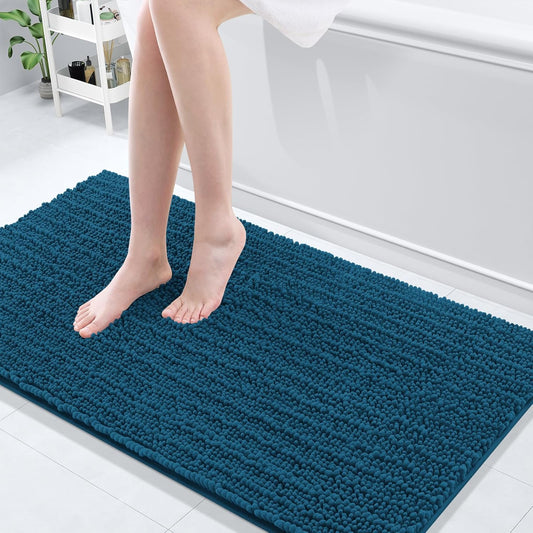 Arotive Luxury Chenille Bathroom Rug Mat, Extra Soft Thick Absorbent Shaggy Bath Rugs, Non-Slip Machine Wash Dry, Plush Bath Mats for Bathroom, Shower and Tub, 54x24, Peacock Blue
