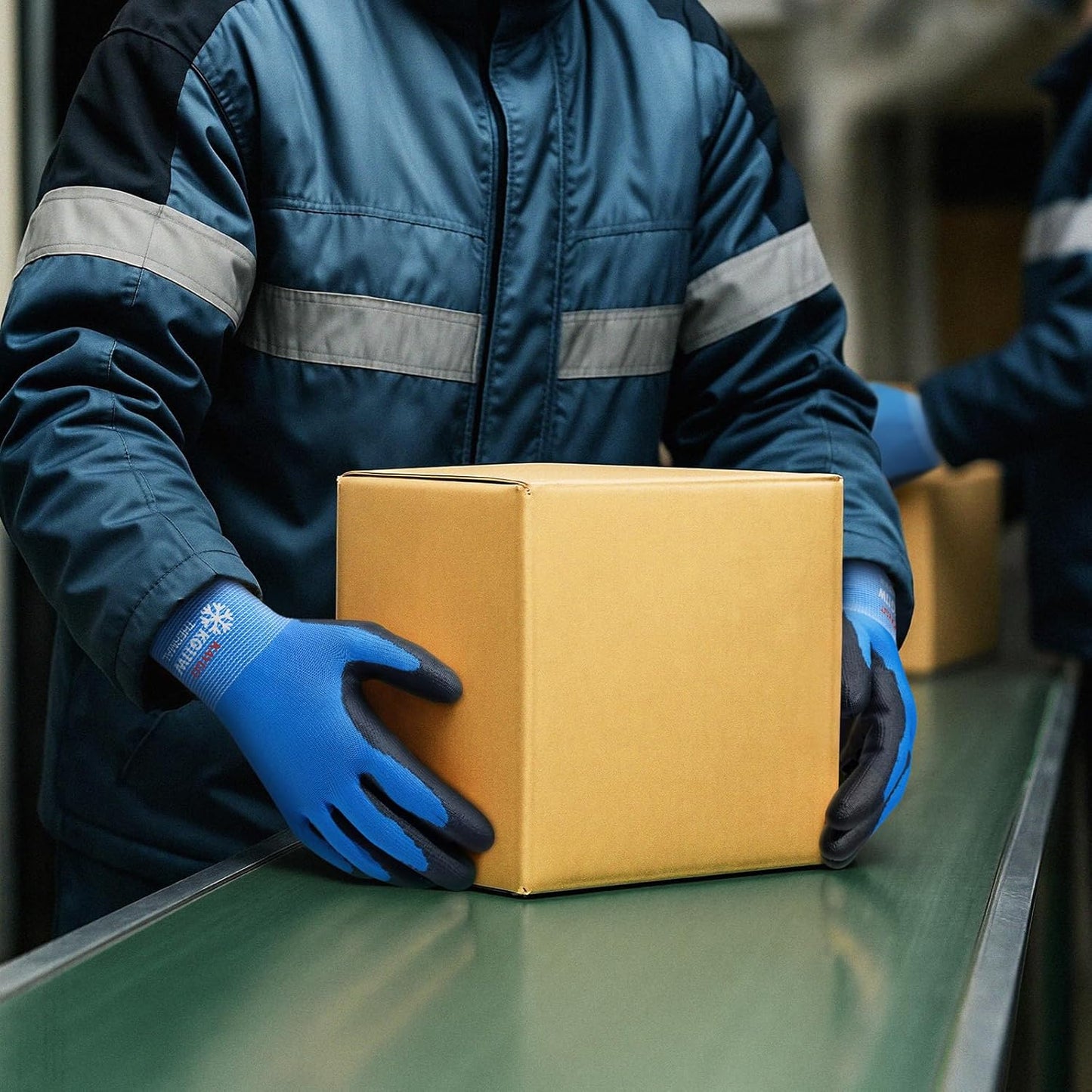 KAYGO Winter Work Gloves for Men and Women, 12 Pairs Thermal Insulated Safety Work Gloves PU Coated, Smooth Grip on Palm & Fingers,Ideal for Freezer Work,Blue,S