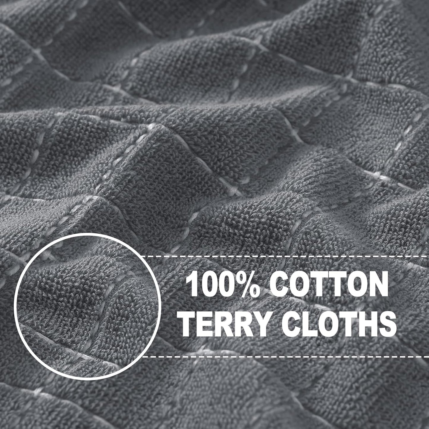 Homaxy 100% Cotton Terry Kitchen Towels(Grey, 13 x 28 inches), Checkered Designed, Soft and Super Absorbent Dish Towels, 4 Pack