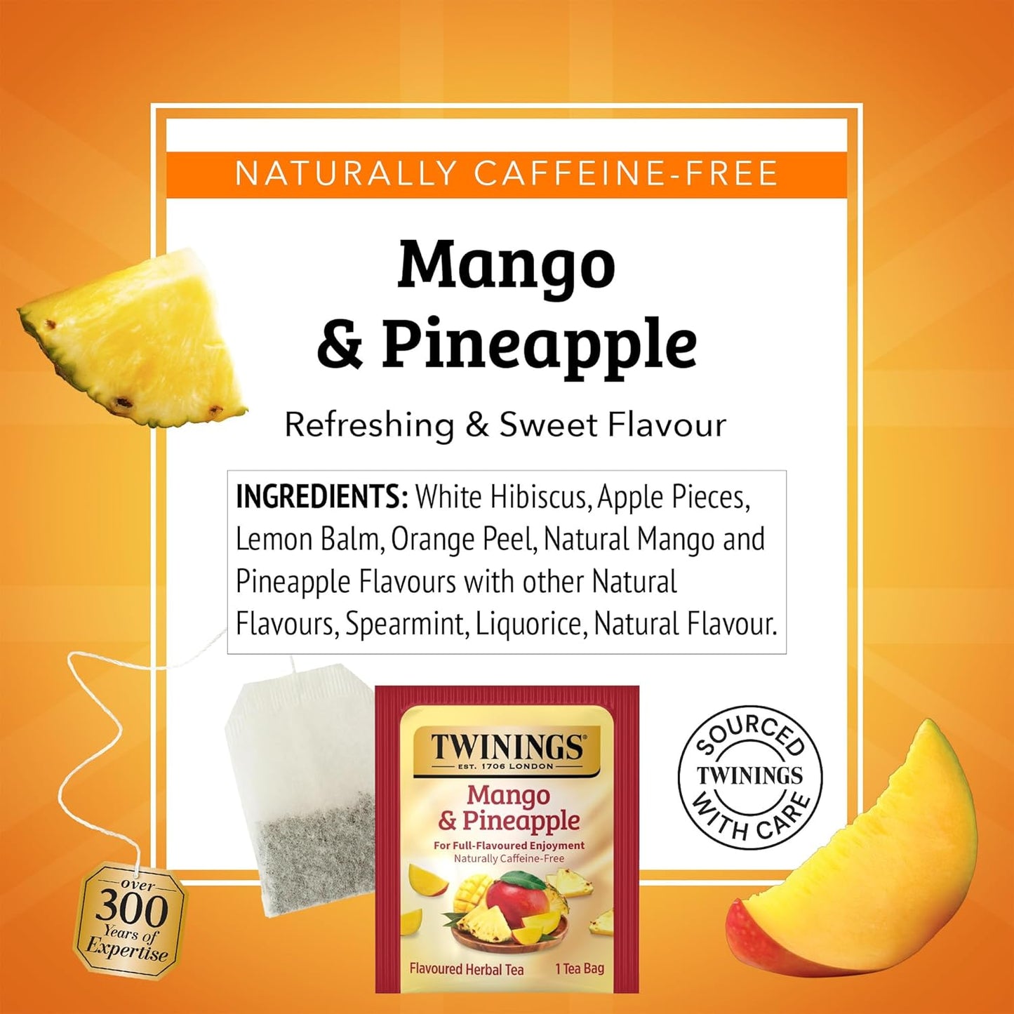 Twinings Mango & Pineapple Herbal Tea Individually Wrapped Bags, 20 Count (Pack of 1), Naturally Caffeine-Free, Enjoy Hot or Iced, 20 Teabags
