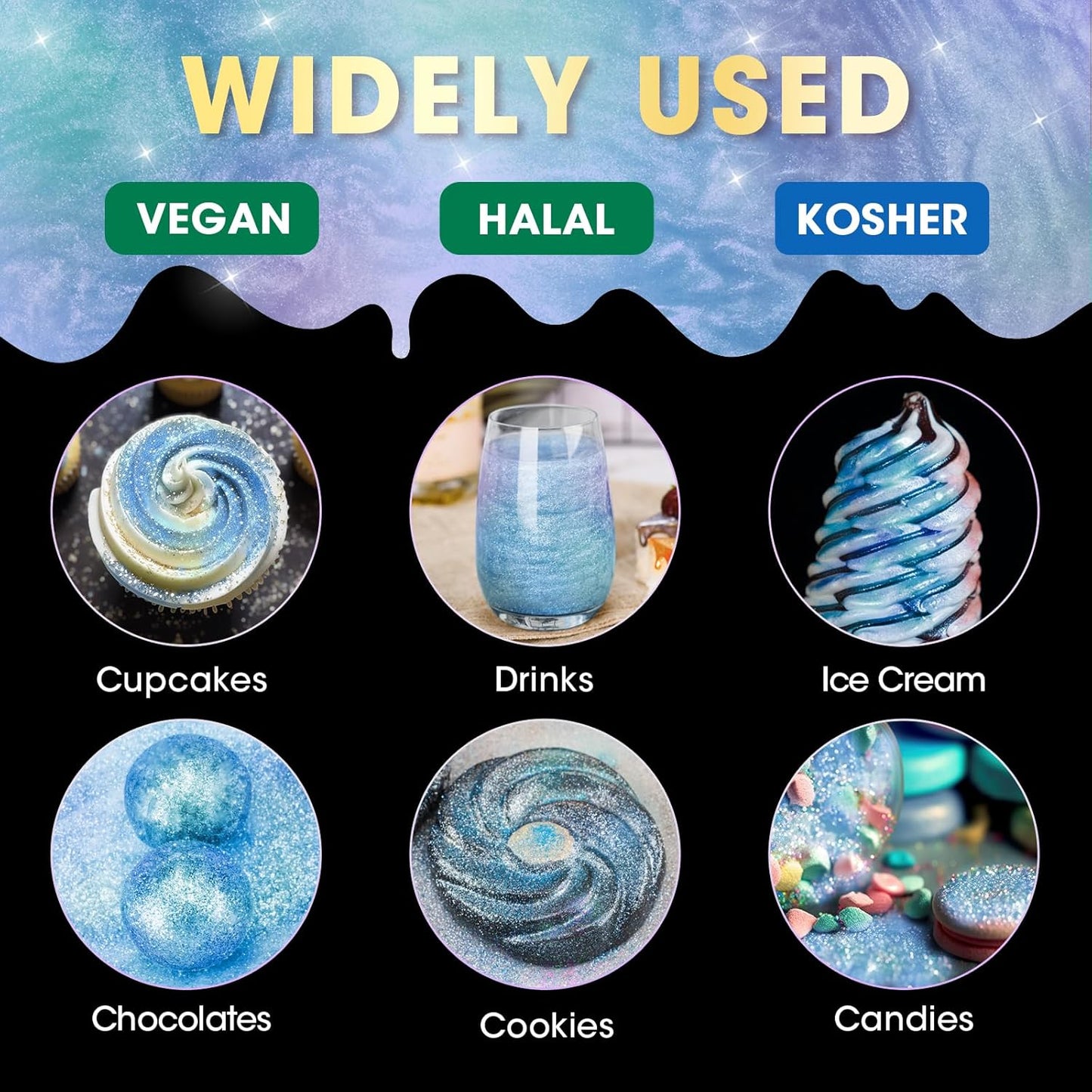 NiHome 0.18oz/5g Edible Food-Grade Glimmer Powder Glitter Luster Dust Metallic Food Decorating Sprinkle Dust for Drink Wine Beverage Cake Candy Dessert Bakery Restaurant Vegan (Iridescent Blue)