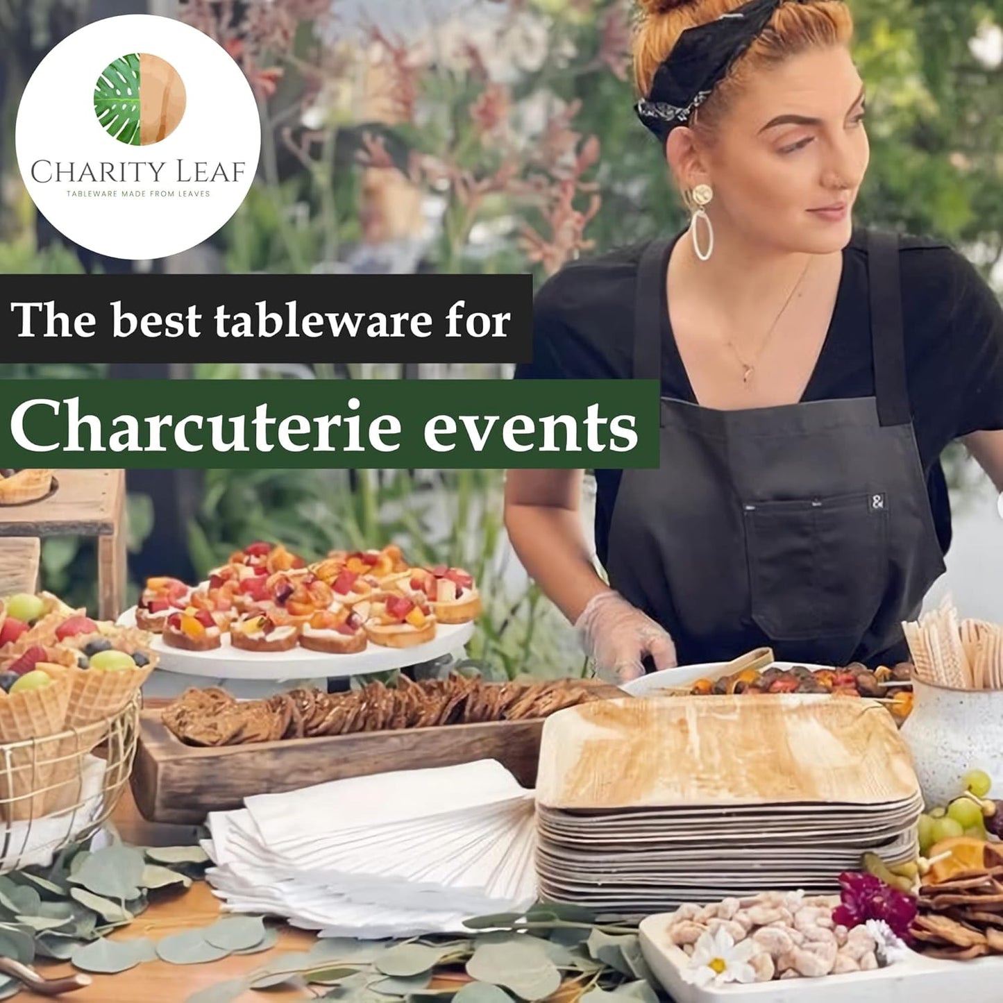 Charity Leaf Disposable Palm Leaf 14" x 10" Trays (10 pieces) Bamboo Like Serving Platters, Disposable Boards, Eco-Friendly Dinnerware For Weddings, Catering, Events
