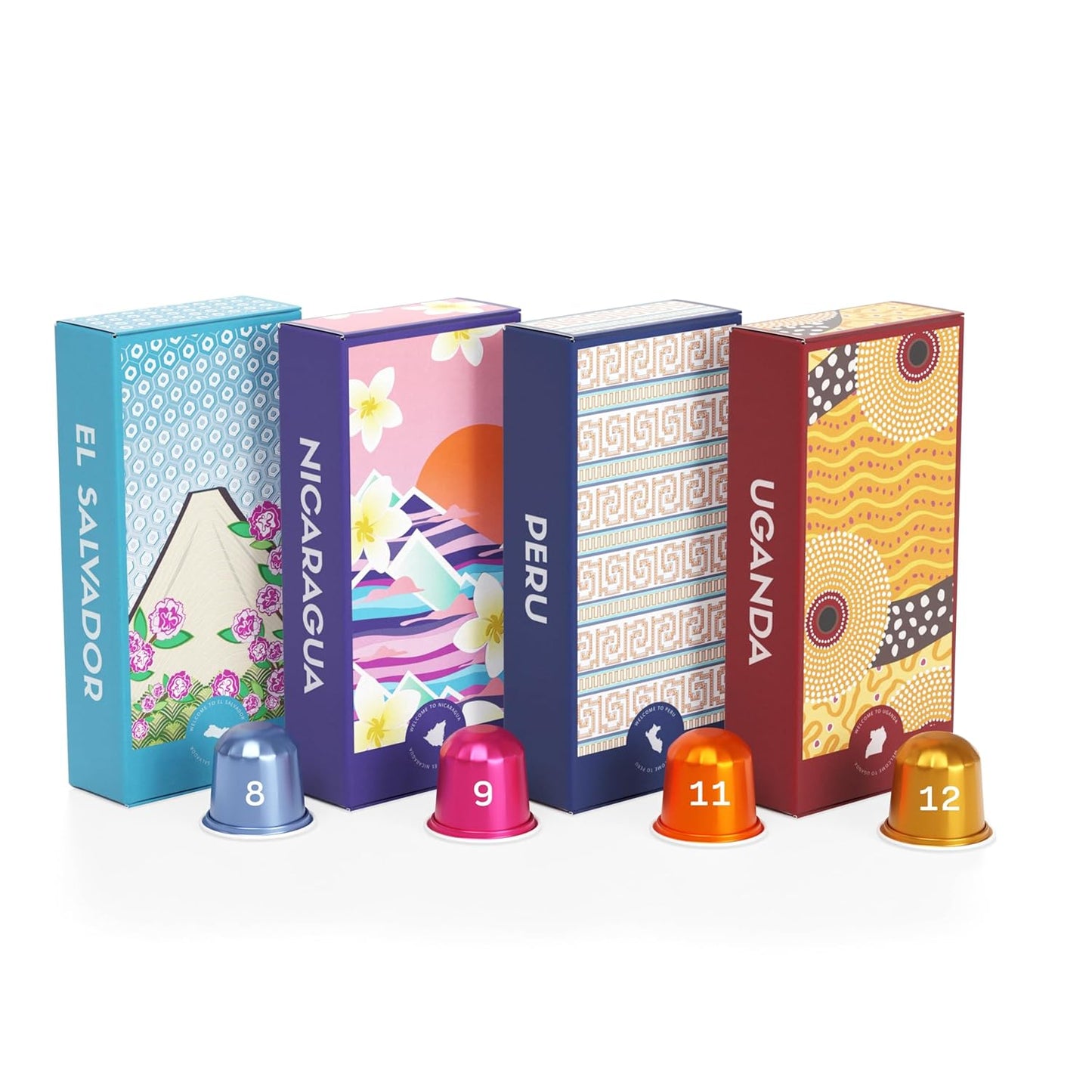 Atlas Coffee Club Espresso Pods Compatible with Nespresso Original– All Roast Variety Pack (40 Count)– Aluminum Capsules from El Salvador, Nicaragua, Peru & Uganda– Intensity 8-12