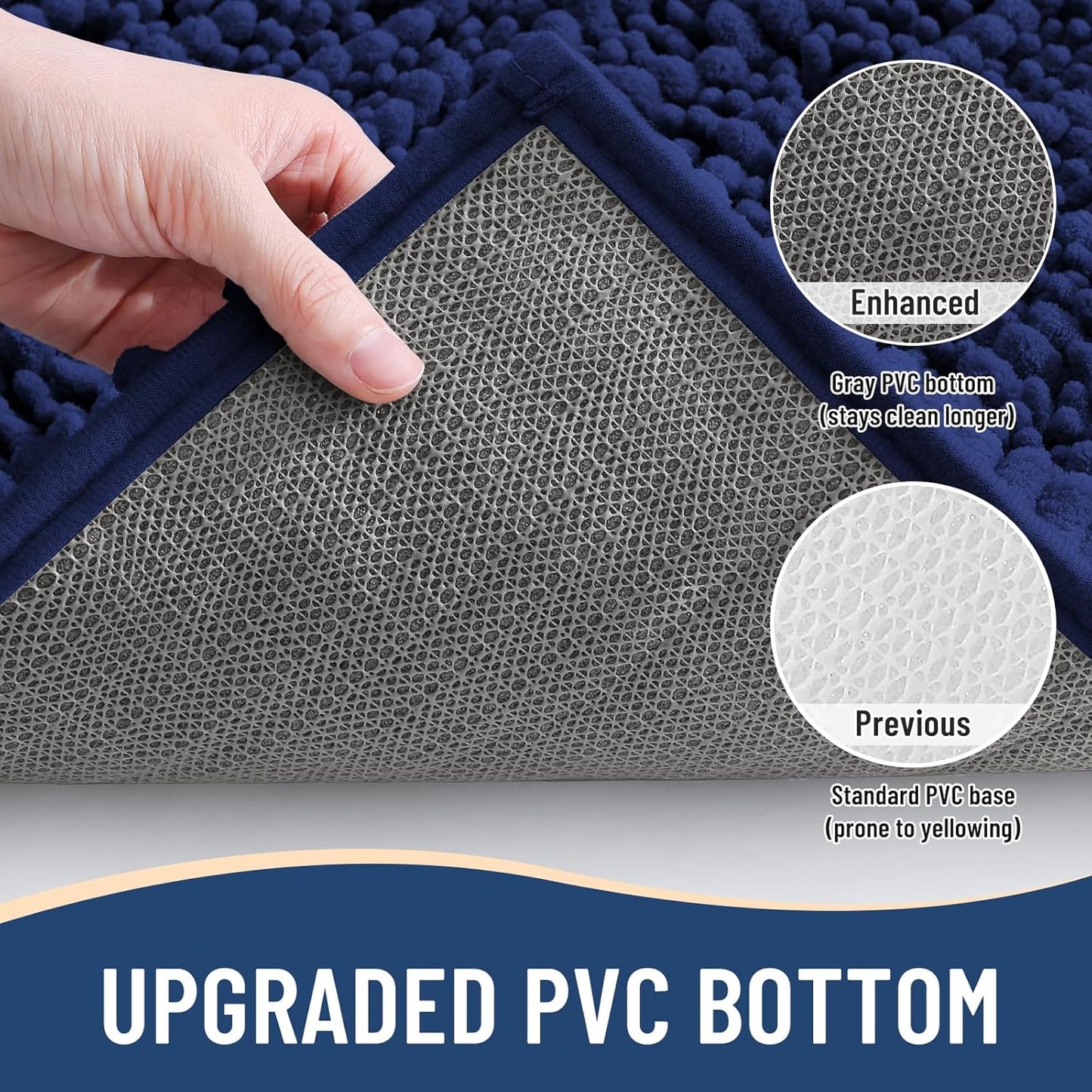 Arotive Luxury Chenille Bathroom Rug Mat, Extra Soft Thick Absorbent Shaggy Bath Rugs, Non-Slip Machine Wash Dry, Plush Bath Mats for Bathroom, Shower and Tub, 30x20, Navy