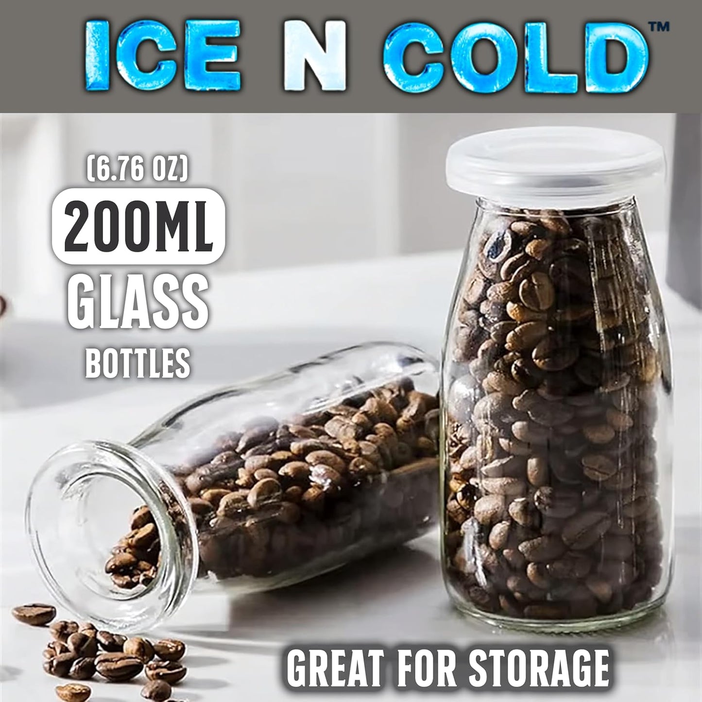 6.76 oz / 200ml Vintage Glass Bottle with Leakproof Clear Lid, Reusable & Eco-Friendly – Ideal for Milk, Juices, Smoothies, Infused Water, BPA-Free Glass Bottle (12-Pack)