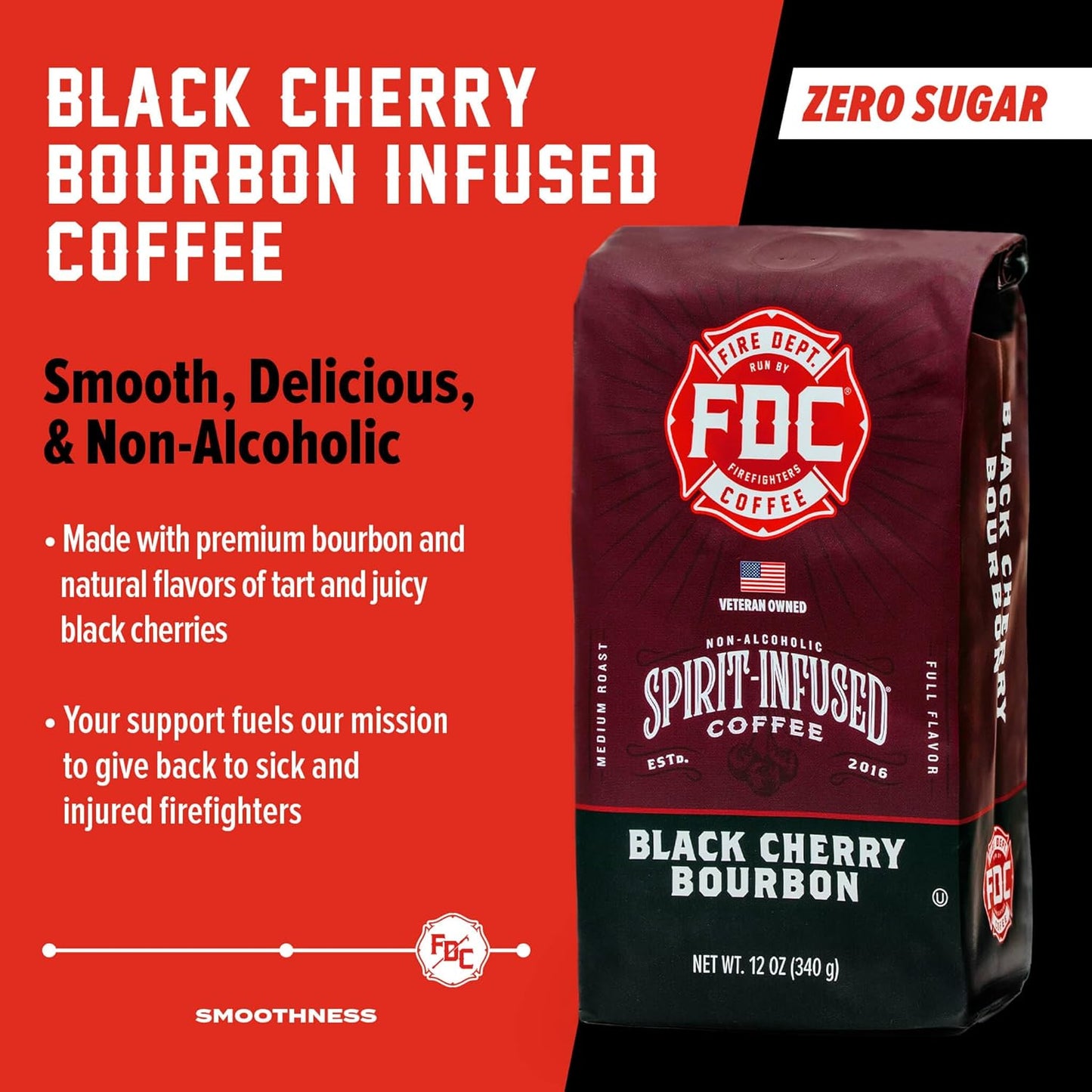 Fire Department Coffee - Black Cherry Bourbon Coffee - Gives Back to Firefighters - Premium Bourbon Infused Ground - Non-Alcoholic - Roasted in the USA - Veteran Owned (12 oz, Pack of 2)