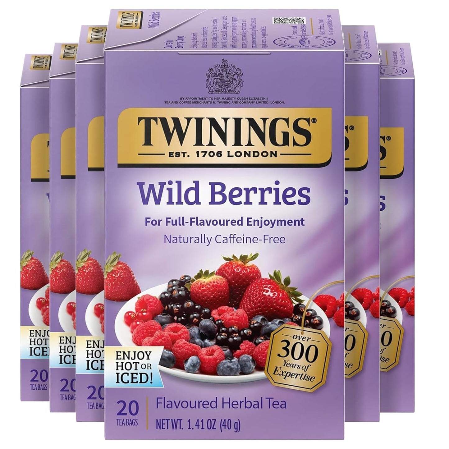 Twinings Wild Berries Herbal Tea Individually Wrapped Bags, 20 Count (Pack of 6), Full-Flavoured, Naturally Caffeine-Free, Enjoy Hot or Iced, 120 Teabags