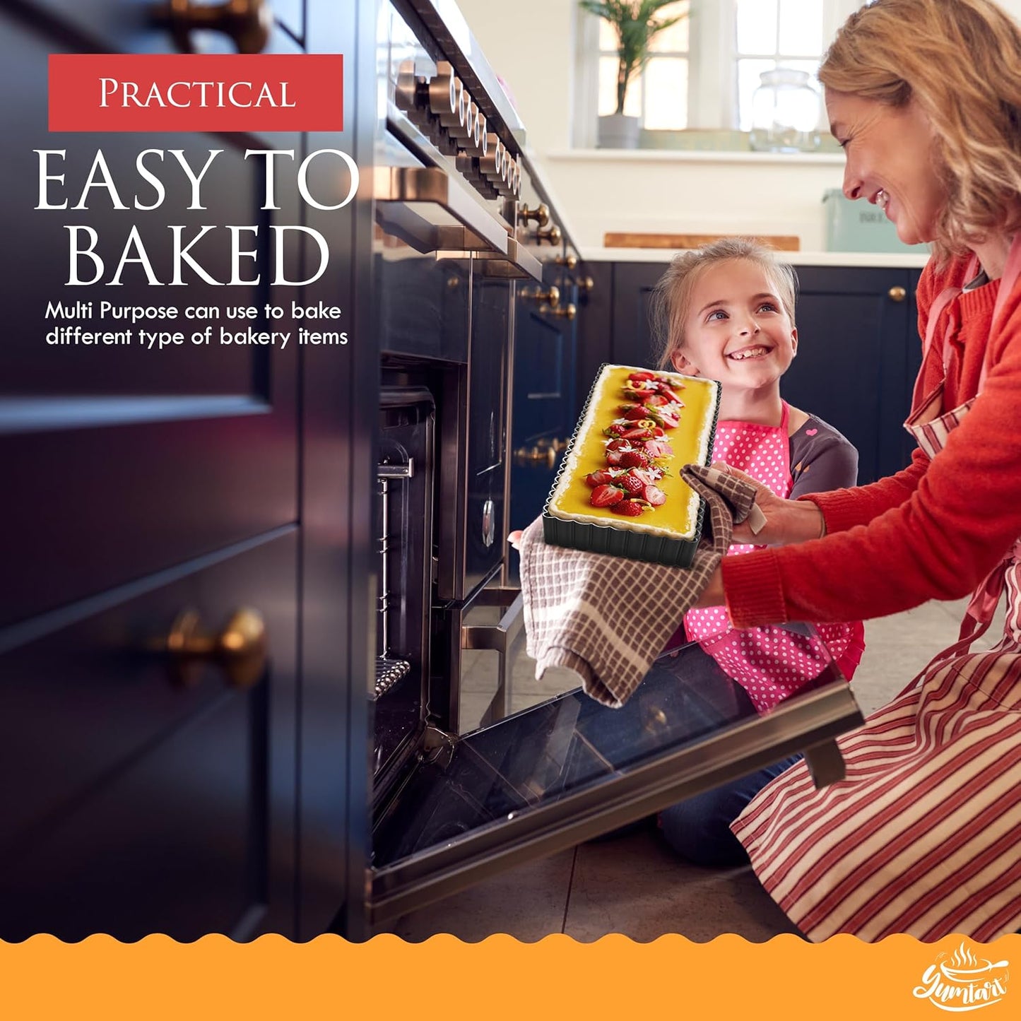 14 Inch Rectangular Tart Pan with Removable Bottom - Non-Stick, Deep Fluted for Tarts, Quiches, and Pies