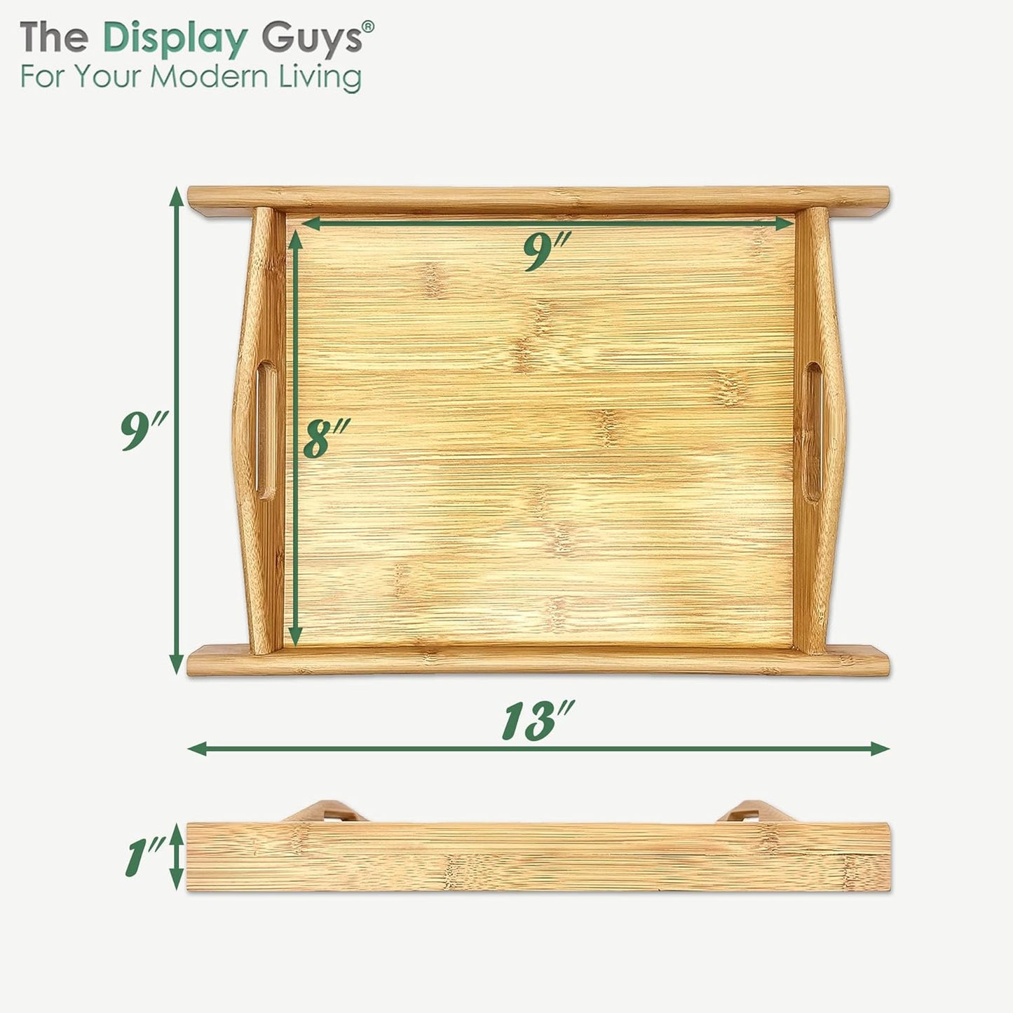 Natural Bamboo Serving Tray w/Handles (Medium) - Decorative Platter for Food, Breakfast, Wooden Coffee Table, Ottoman, Couch, Picnic by The Display Guys