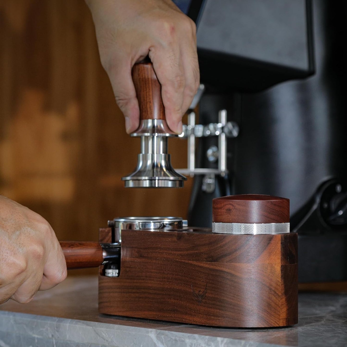 Espresso Tamping Station 54mm For Breville Espresso Machine Accessories,Rosewood Portafilter Holder Tamping Mat Espresso Coffee Equipment