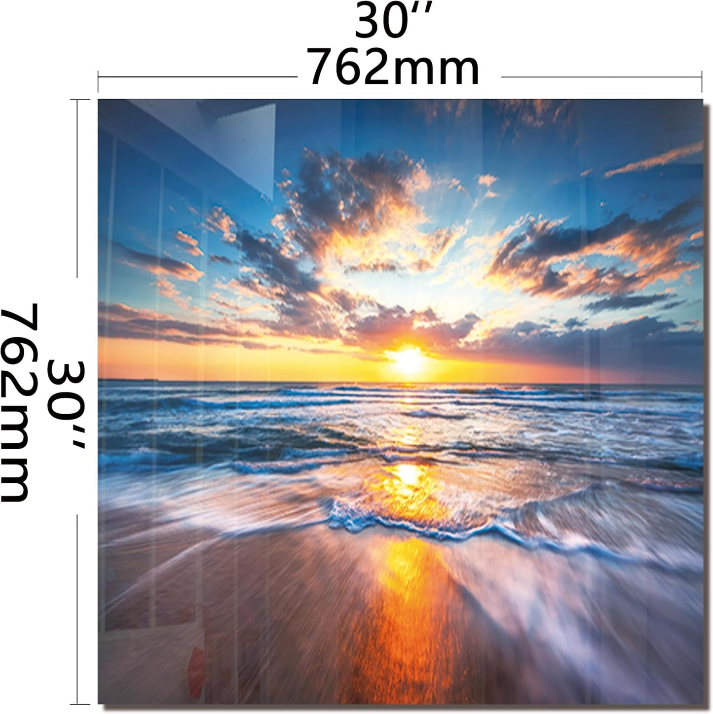 Tempered Glass Backsplash For Kitchen Behind Stove,Sea Beach Stove Backsplash Top Cover,Easy to Clean Glass Splashback, Sink Cover Splash Guard,Home Kitchen Wall Decor (30"x30"(76.2x76.2cm))