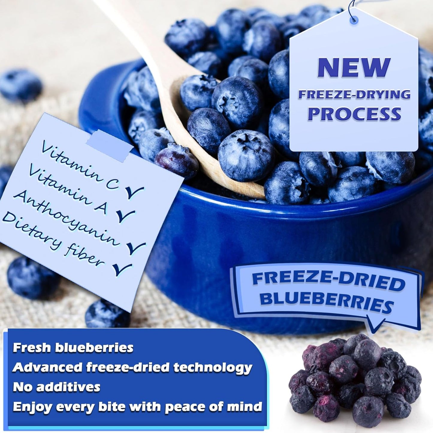 Blueberry Powder - 100% Freeze Dried Blueberries Fruit Powder, No Additives Blueberries Extract for Baking and Flavoring, Rich in Nutrients, Non-GMO, Great for Drinks, Smoothies, Beverages - 4oz