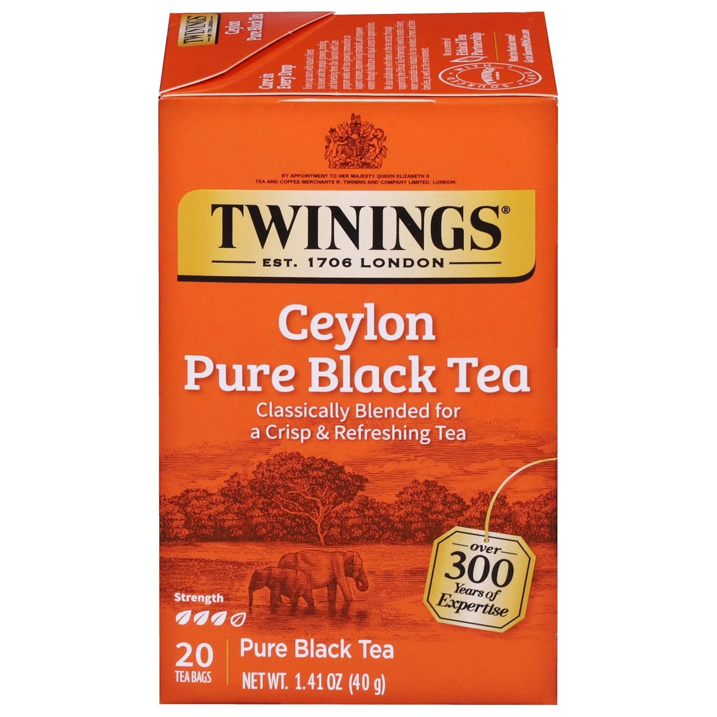 Twinings Ceylon Pure Black Tea Individually Wrapped Bags, 20 Count (Pack of 1), formerly Ceylon Orange Pekoe, Crisp, Refreshing, Caffeinated, Enjoy Hot or Iced, 20 Teabags