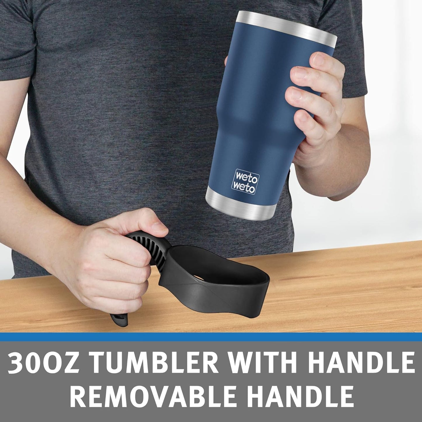 WETOWETO 30 oz Tumbler Stainless Steel Vacuum Insulated Coffee Cup with Handle, Double Wall Vacuum Coffee Thermal Cups for Hot and Cold drinks, Suitable for Travel (Navy Blue, 1 Pack)