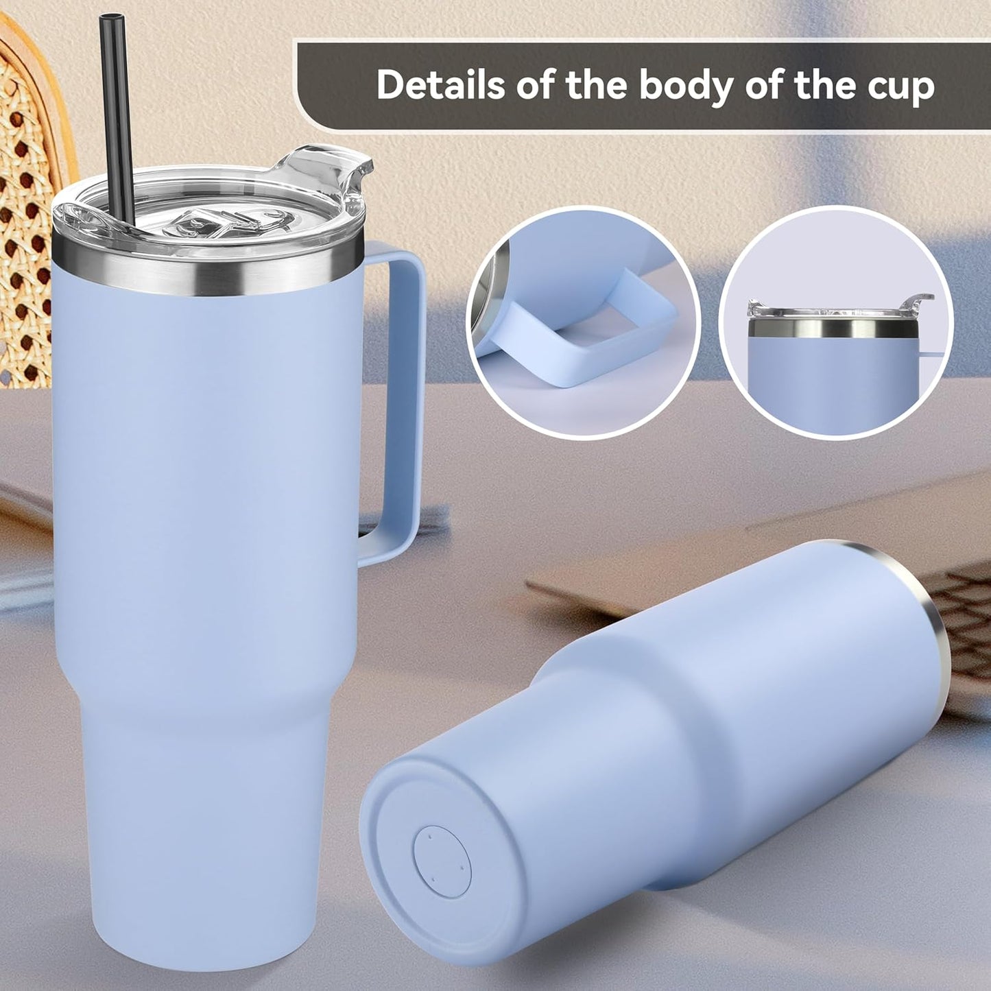 HASLE OUTFITTERS 40 oz Stainless Steel Tumbler with Handle, Vacuum Insulated Tumblers Bulk, Reusable Double Wall Travel Coffee Mug, Durable Powder Coated Water Bottle(Blue, 4)