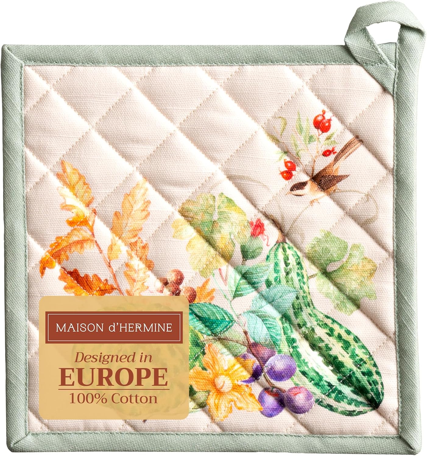 Maison d' Hermine Pot Holders 100% Cotton Heat Resistant Potholders 8" x 8" Hot Pads with Loop BBQ, Cooking, Baking, Grilling, Kitchen, Handling Hot Pans (Pack of 1, Lumina)