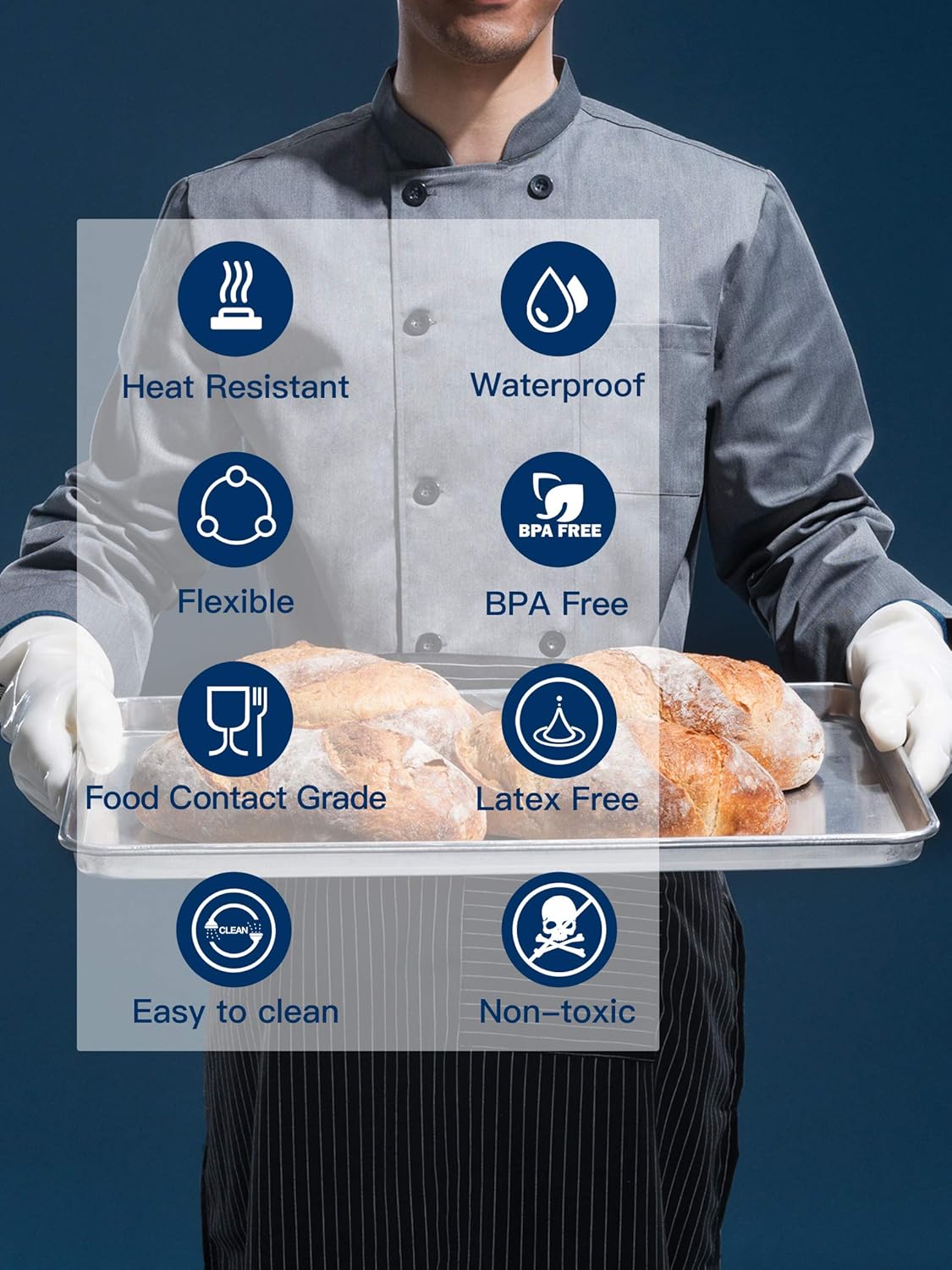 LANON Protection wahoo Liquid Silicone Smoker Oven Gloves, Food-Contact Grade, Heat Resistant Gloves for Cooking, Grilling, Baking, White, XXL/11