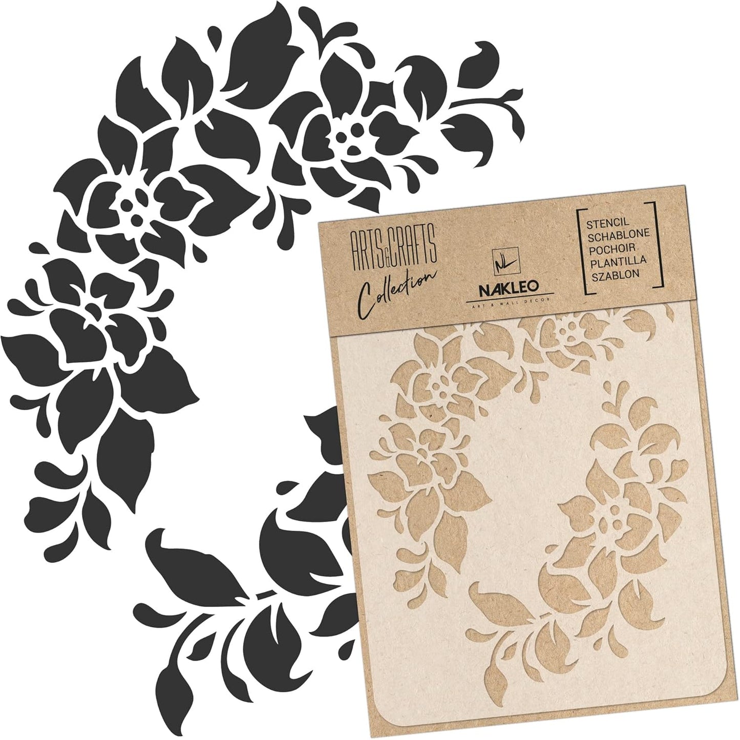 NAKLEO DIY Reusable Plastic Stencil - 15x21cm / 5.8” x 8.3” - Flowers Frame Floral - Art Craft Wall Painting Pattern Template Scrapbooking Decoupage - Fabric Furniture Wood