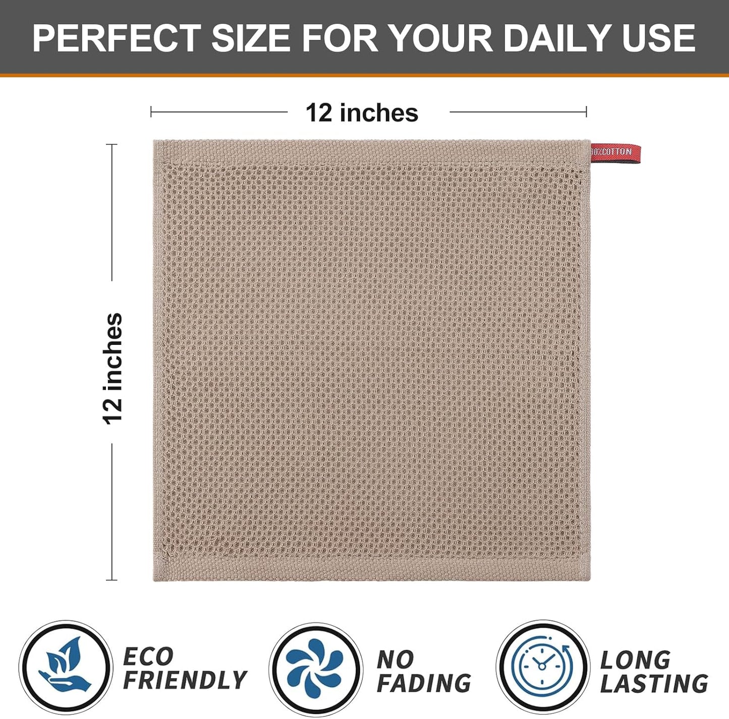 Kitinjoy 100% Cotton Kitchen Dish Cloths, 6 Pack Waffle Weave Ultra Soft Absorbent Dish Towels for Drying Dishes Quick Drying Kitchen Towels Dish Rags, 12 X 12 Inches, Tan