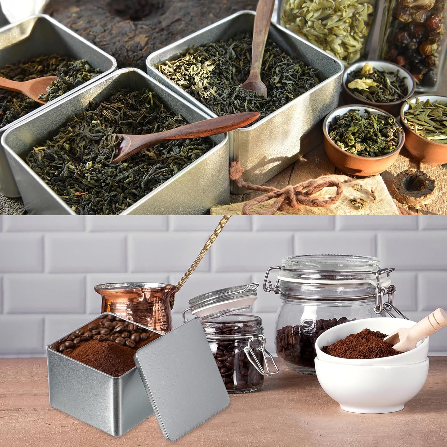 PATIKIL Metal Tea and Tin Set 3.35"x3.35"x3.35", 2 Pcs Metal Storage Airtight Storage Square Container with Lid for Loose Tea Coffee Candy Treats Gifts Spice DIY, Red