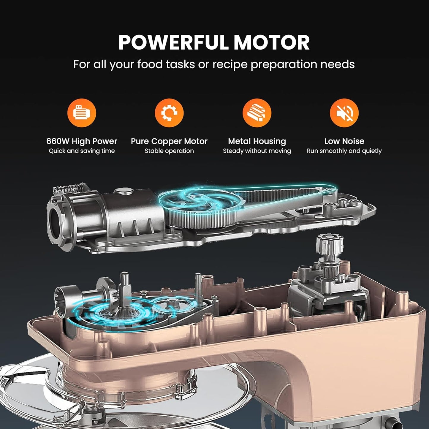 VIVOHOME 7.5 Quart Stand Mixer, 660W 6-Speed Tilt-Head Kitchen Electric Food Mixer with Beater, Dough Hook, Wire Whip, and Egg Separator, Champagne