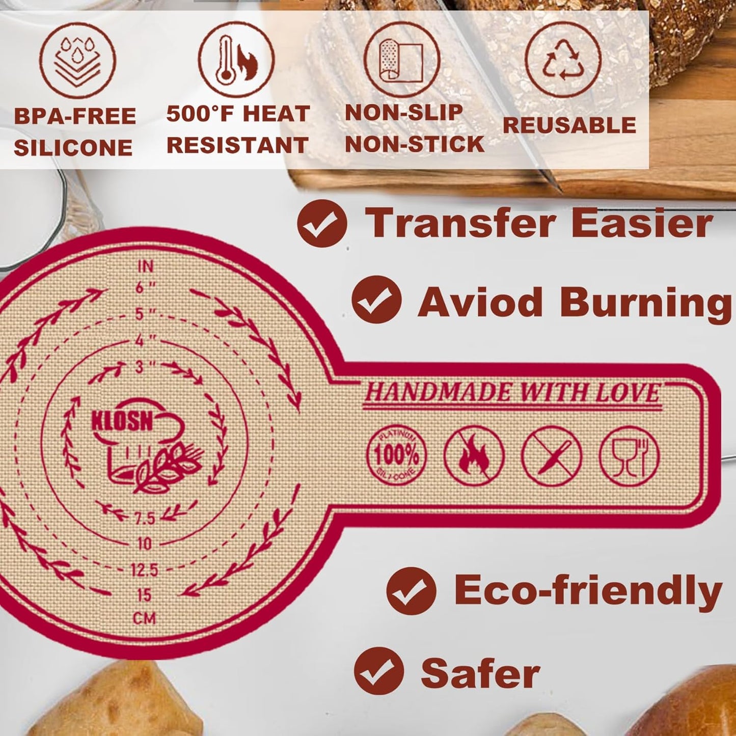 Silicone Bread Sling for Dutch Oven, 2 Pack (8" & 10" Round) – Non-Stick & 500°F Heat Resistant Sourdough Mat, Easy to Clean, Reusable Food-Grade Sourdough Slings - Fits 5–7 qt Dutch Ovens