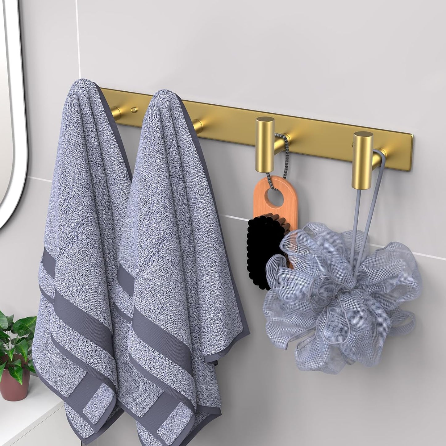 VAEHOLD Hat and Coat Wall Mount Rack - Hooks for Robes, Bags, Keys, and Towels - Bathroom Towel Hanger Organizer (Gold, “T“ Shape 4 Hooks 2 Pack)