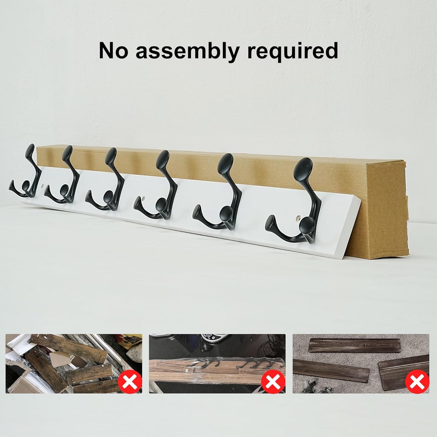 SKOLOO 39-Inch White Wood Coat Rack Wall Mount with 6 Triple Hooks - Ideal for Family Entrances, Classrooms, and Pet Supplies Storage - Perfect Coat Hooks for Wall