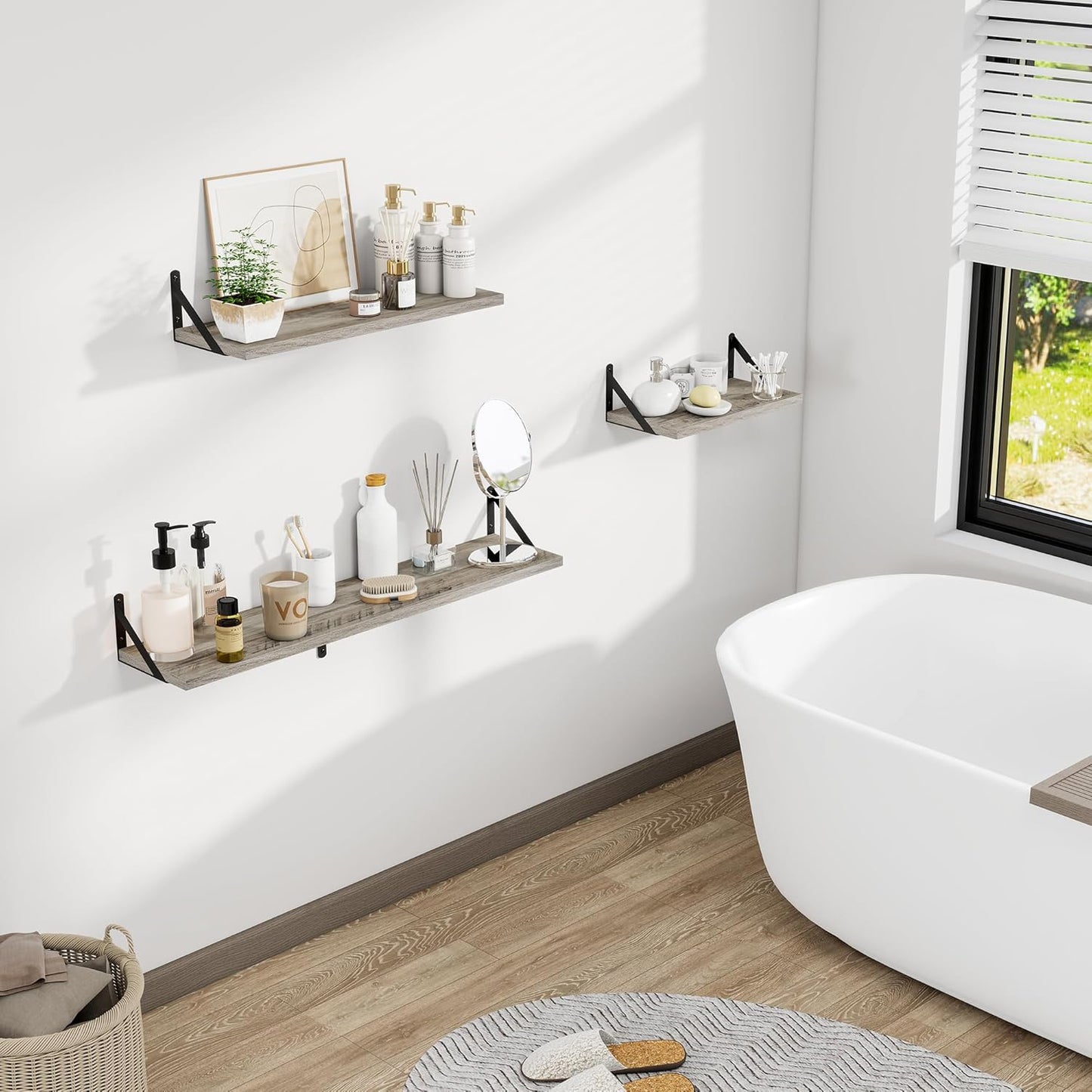 Dreamland Deep Floating Shelves for Wall, 30W x 8D Wall Shelves, Set of 2, 30 inch Floating Shelf with Sturdy Metal Brackets for Living Room, Bathroom, Bedroom and Kitchen, Grey