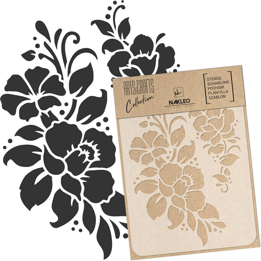 NAKLEO Painting Stencil for Crafts A5 5.9” x 8.3”, Flowers Frame Floral Pattern, Reusable Plastic DIY & Scrapbooking Drawing Template, Decoupage Art Home Decor, Wall Wood Fabric Furniture