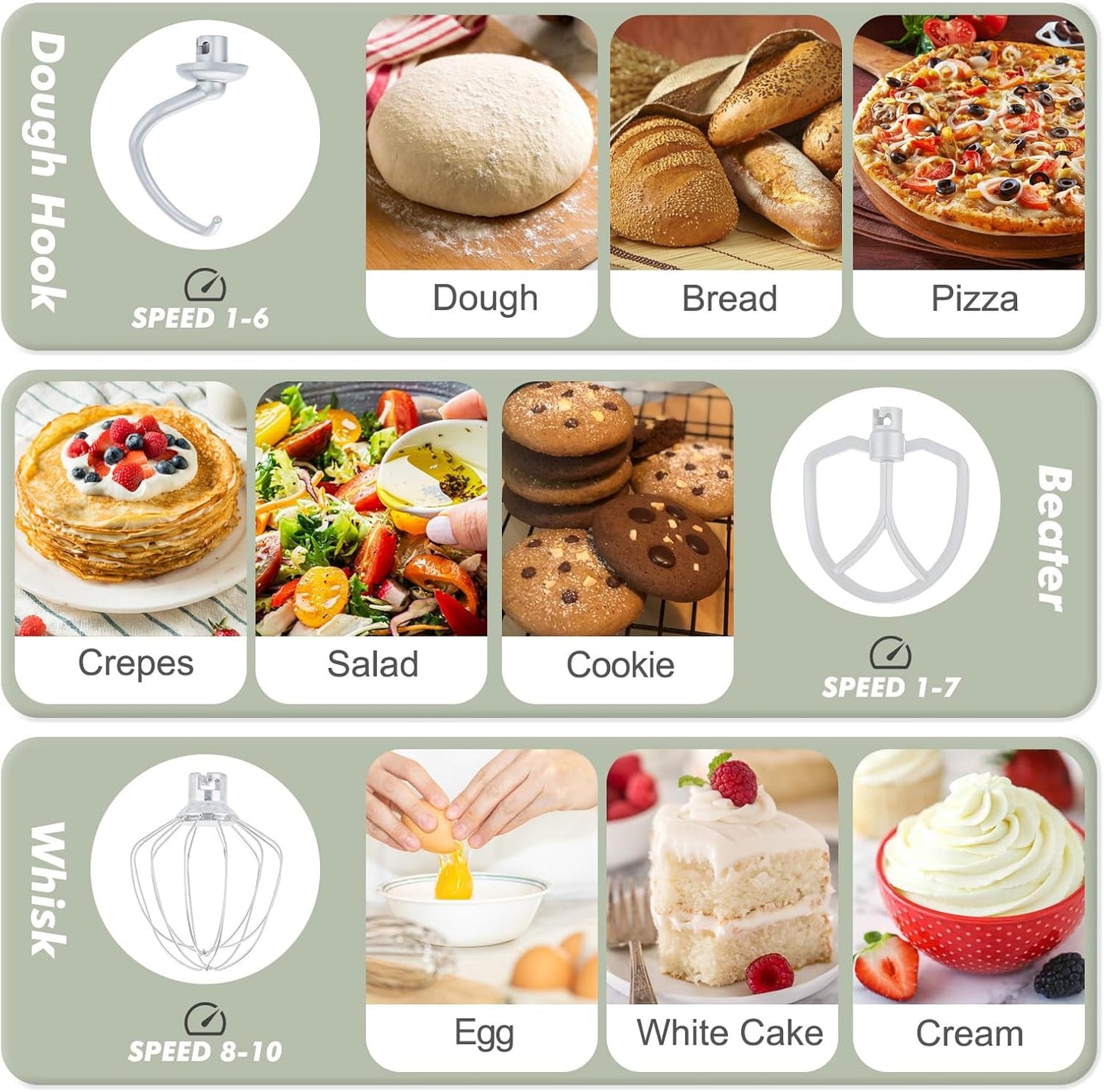 Kitchen in the Box Stand Mixer, 3.5 QT Small Electric Kitchen Mixer, 10-Speed Portable Lightweight Food Mixer with Stainless Steel Bowl, Egg Whisk, Dough Hook, Beater (Sage Green)