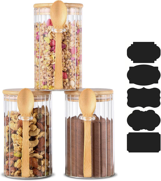 25 FL OZ Large Airtight Glass Jars with Bamboo Spoons Lids Overnight Oats Container Decorative Coffee Bar Food Storage Jar Cereal Nuts Salts Coffee Tea Flour Sugar Container Spice Jars