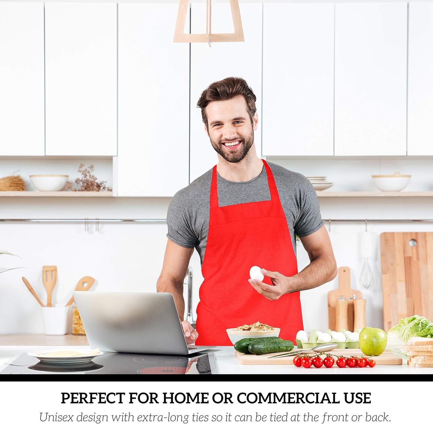 GREEN LIFESTYLE 120 Pack Professional Chef Apron – Grilling Aprons for Men, Waterproof Cooking Apron for BBQ, Work or Restaurant Use, Kitchen Aprons for Women – Red, No Pockets