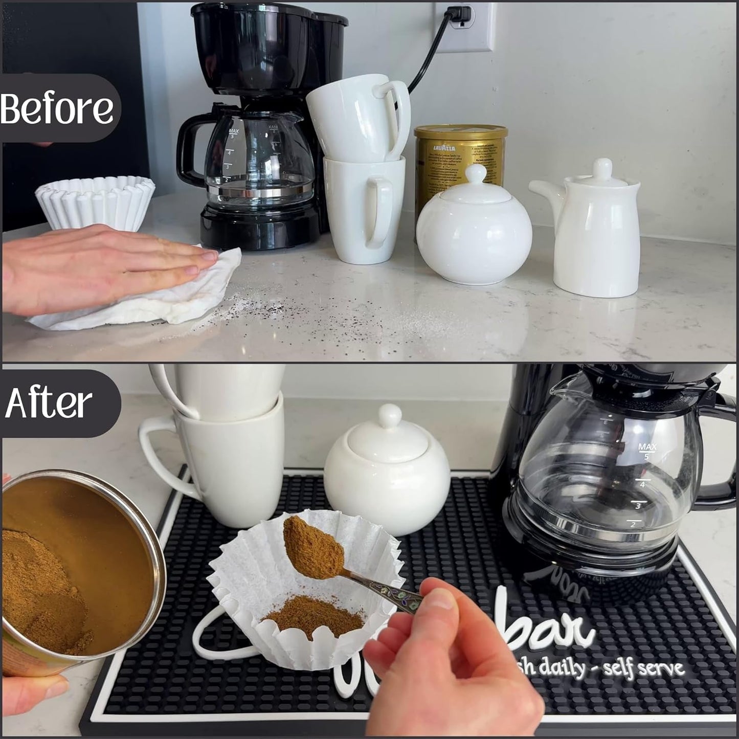 Coffee Bar Mat for Countertop, Large Barista Mat 18x12, Coffee Mat, Kitchen Decor and Accessories Coffee Bar Sign, Durable Kitchen Bartender Mat, Bar Rubber Mat for Home Bar, Cocktail Rubber Mat