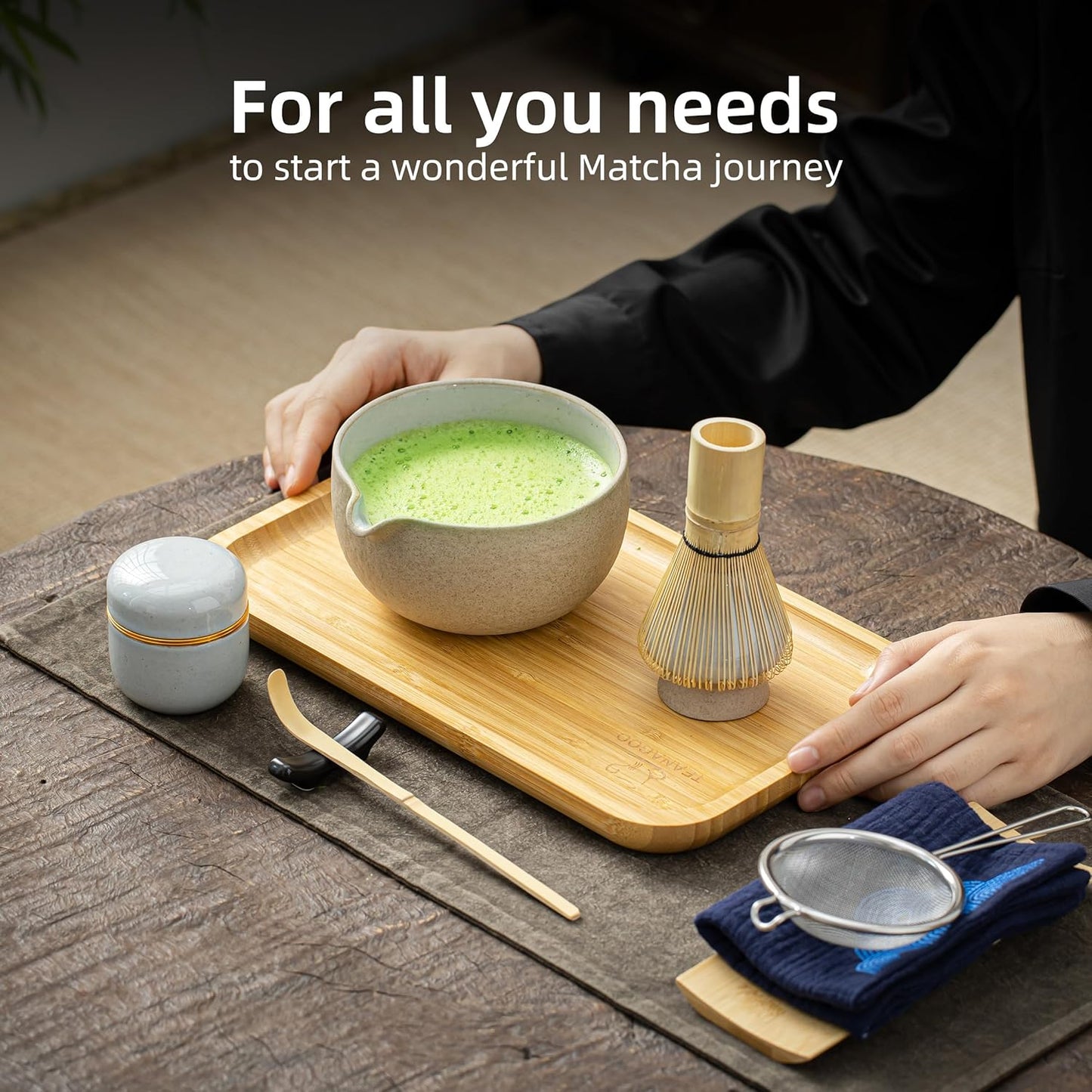 TEANAGOO Matcha Whisk Set,10 Pcs Matcha Set,Matcha Kit for Ceremony,Matcha Tea Set for Making Breakfast/Latte,Matcha Whisk Set and Bowl with All Accessories,Gift for Matcha Lover/Friend/Family