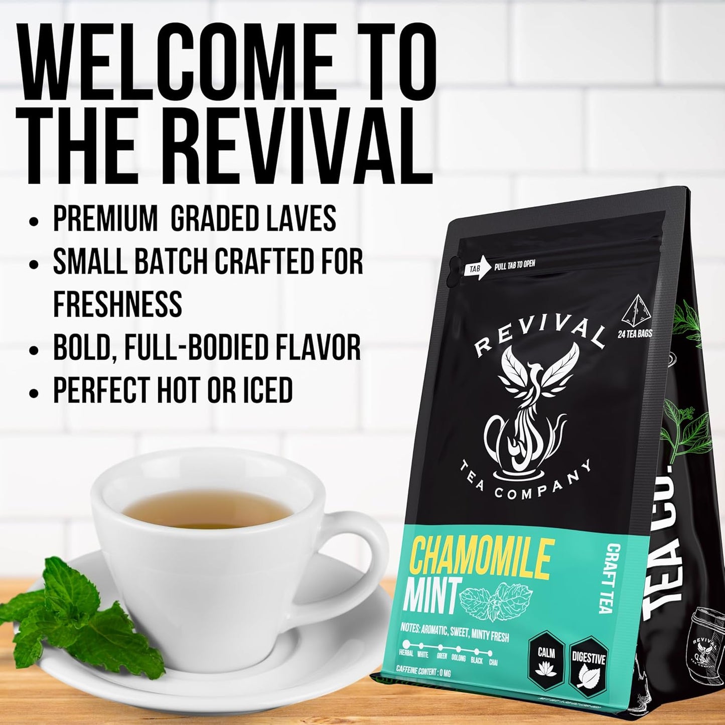 Revival Tea Company Chamomile Mint Tea - Herbal Tea Blend of Chamomile Flowers and Peppermint Leaf - Caffeine Free - Loose Leaf 3 Ounces