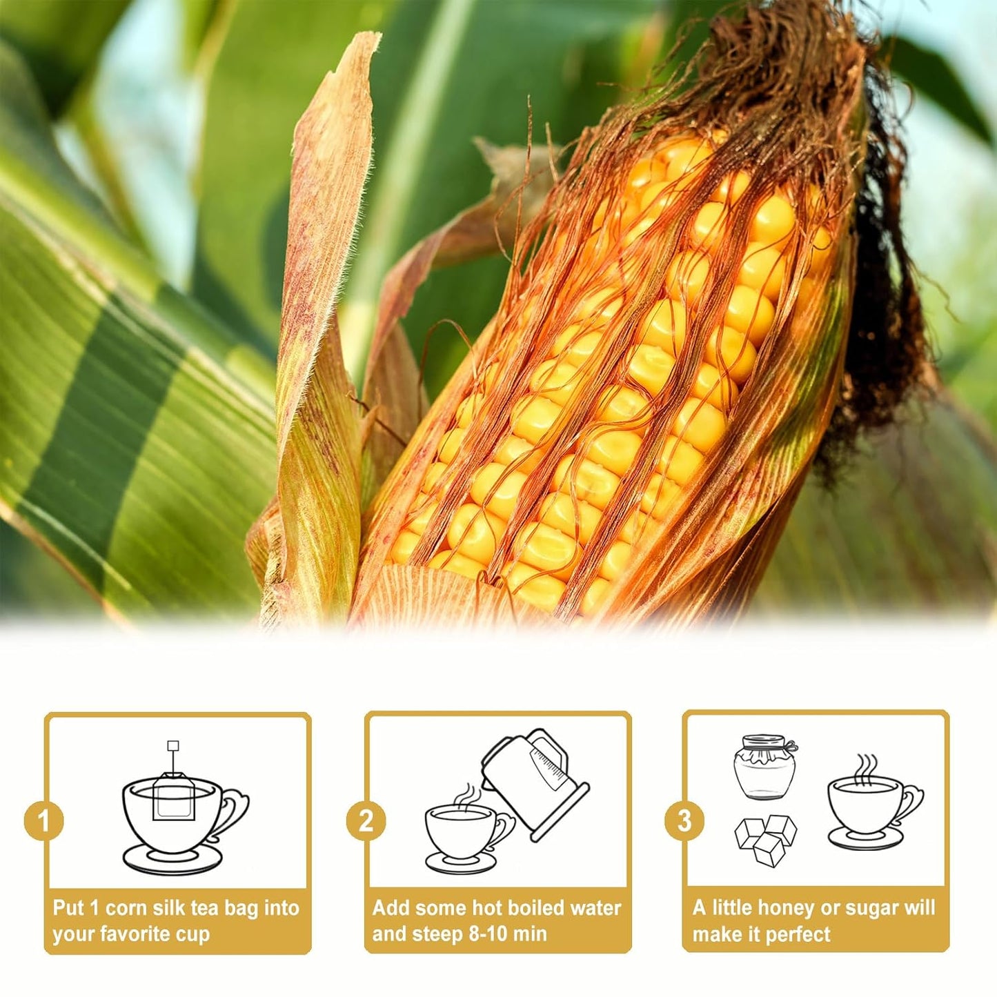 TEARELAE - Corn Silk Tea Bags, 40 Count - Premium Natural Whole Corn Tea with Mild Sweetness - Non-GMO - Caffeine-free - Promote Kidney Health