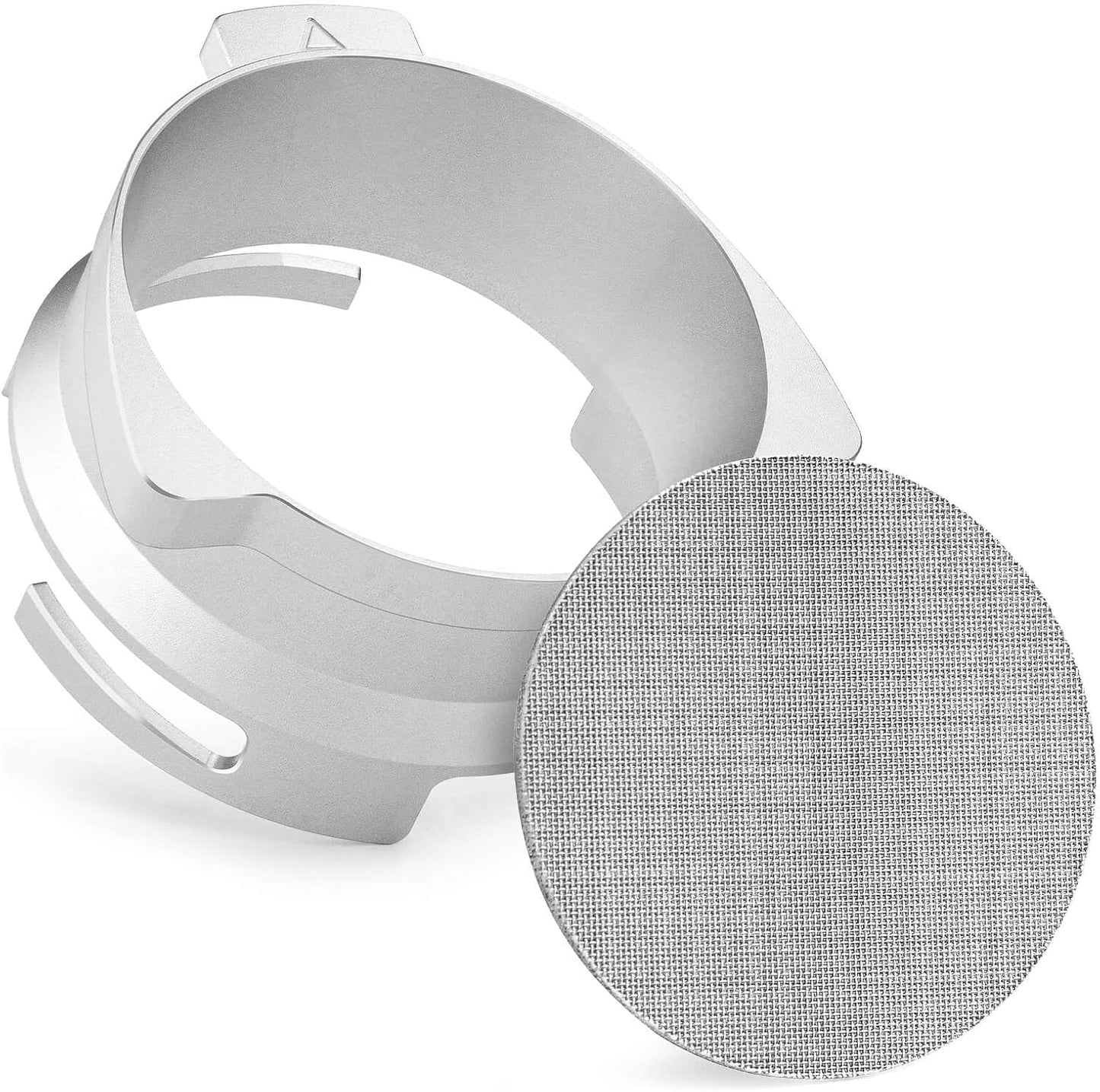 54mm Coffee Dosing Funnel, Hands-Free Aluminum Dosing Ring & 53.5mm Stainless Steel Puck Screen, Espresso Accessories suitable for 54mm Breville Barista Portafilters, with Grinding Trigger
