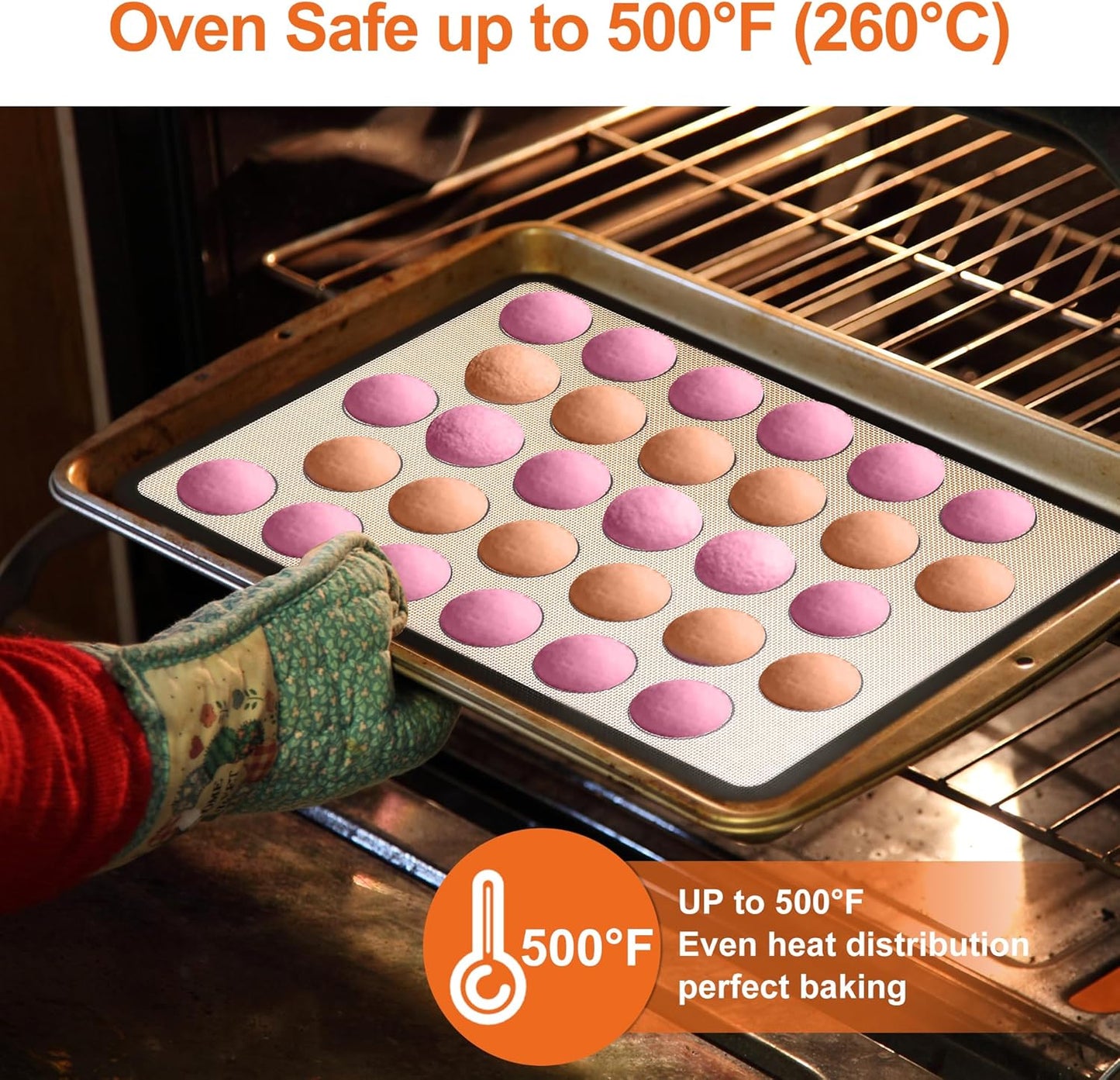 HOOMIL Macaron Silicone Baking Mats 2-Pack, 13" x 9" Quarter Sheet Size Macaron Silicone Mat, Non-Stick, Reusable, Food Safe Baking Mat - Brown+Gray