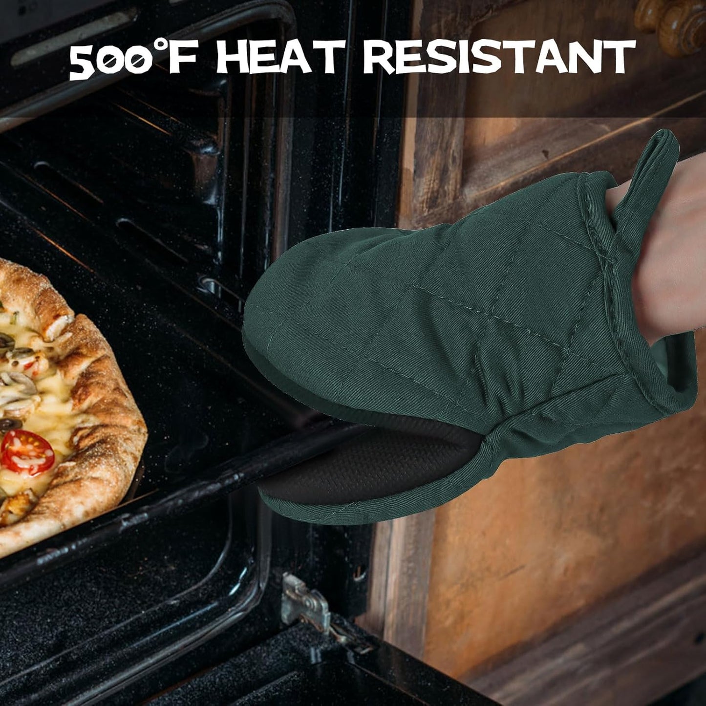 Oven Mitts and Pot Holders Set, Pack of 4, Heat Resistant Silicone Kitchen Mini Oven Mittens for 500 Degrees, Mini Oven Gloves and Hot Pads for Baking Grilling Barbecue Microwave Machine Washable