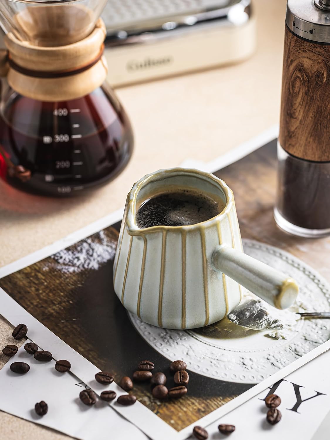 Espresso Cups, Ceramic Espresso Measuring Cup with Handle, Expresso Shots Cups with Scale, Espresso Accessories, 200ML /6 OZ, Light Green