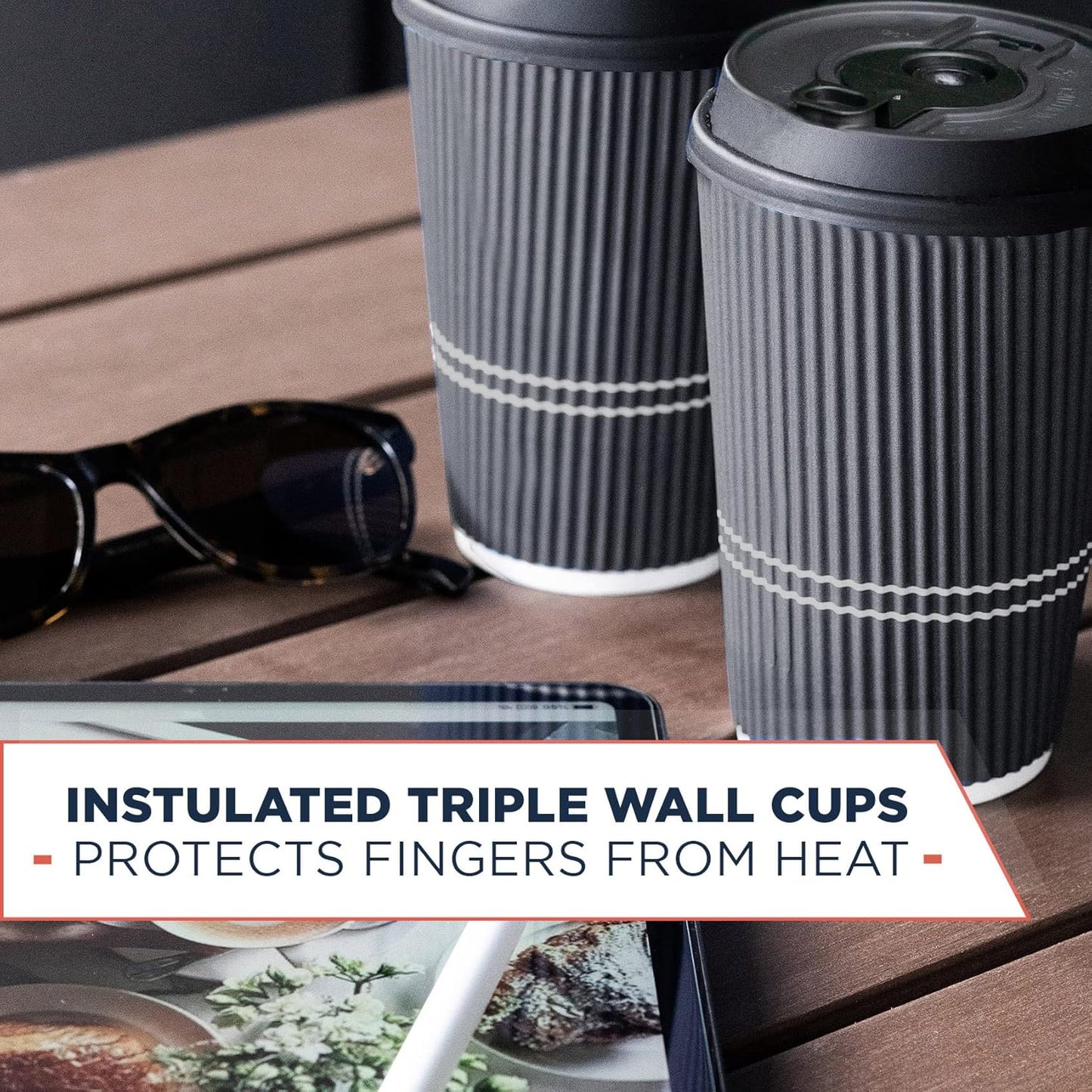 Disposable Coffee Cups With Lids - 12 oz To Go Coffee Cup With Lid (80 Set). Durable Togo Travel Paper Hot Cups Insulated For Hot and Cold Beverage Drinks, No Sleeves Needed (Dusk Grey)