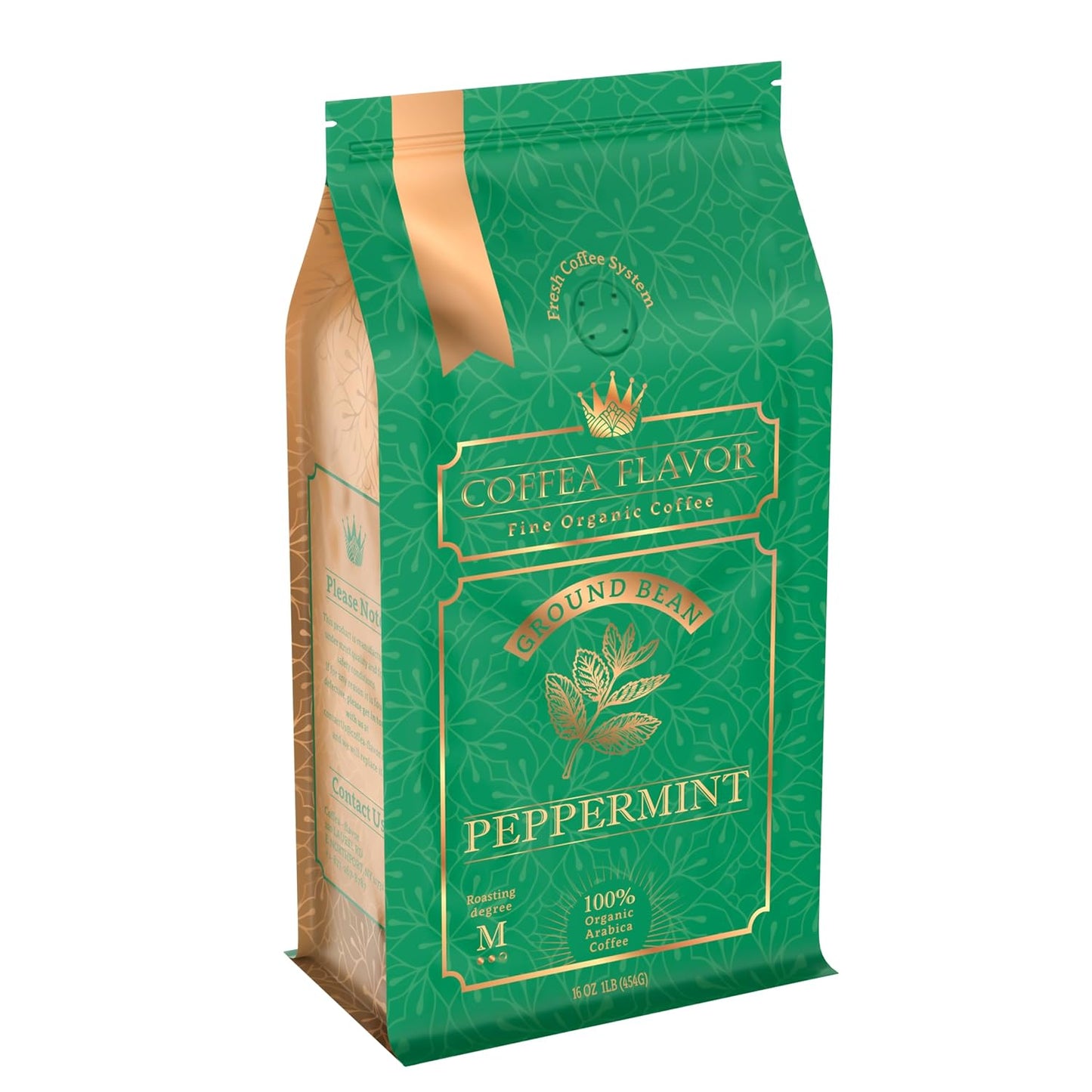 Flavored Ground Coffee – Peppermint, 100% Arabica, Single Origin, Medium Roast, USDA Organic, Naturally mint Flavored – by Coffea Flavor