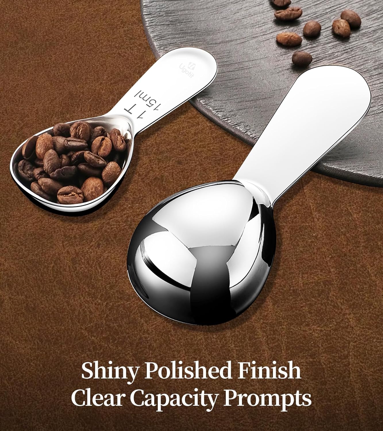 Coffee Scoop Set, 2 Tablespoon Heavy-Duty Measuring Scoop with Short Handle Design for Canisters & Ground coffee, Polished 304 Stainless Steel (2 Pack)